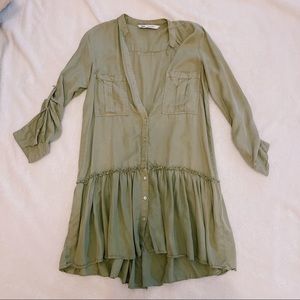 Zara Army Green Button Down Dress